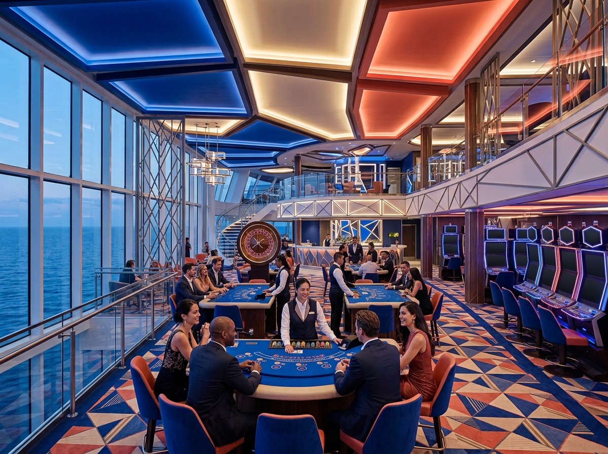 Conceptual view of casino deck aboard a modern cruise ship
