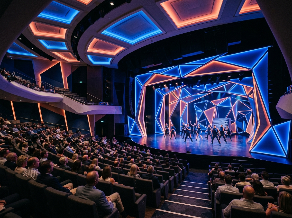 Conceptual view of theatre stage aboard a modern cruise ship